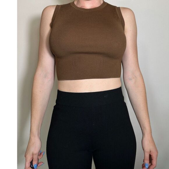 Zara Brown Cropped Tank Top Size Medium - Picture 2 of 5